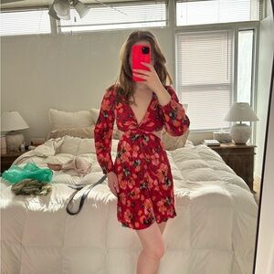 H&M cutout Floral Red Dress
